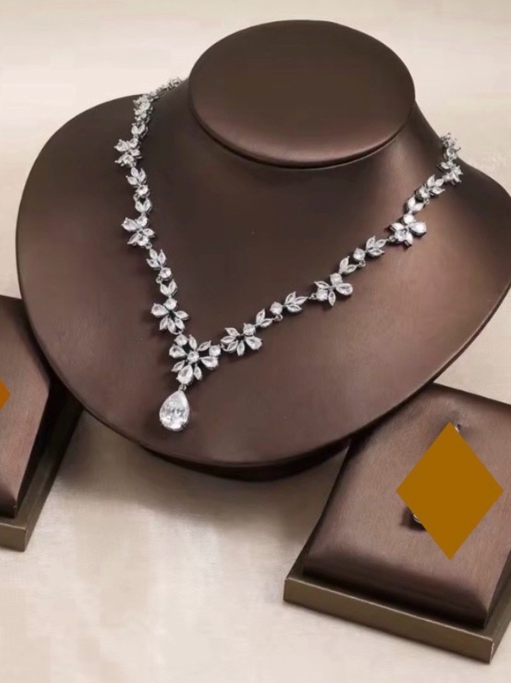 Marquis & Pear Cut Tennis Necklace Lab Created Diamond 14K Gold Plated